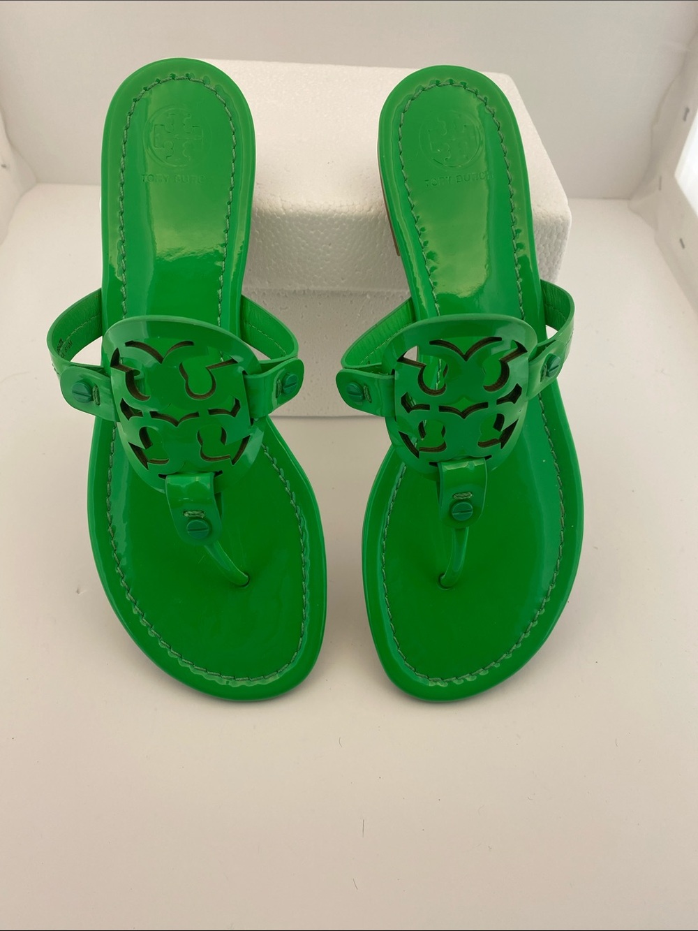 Tory Burch Green Patent Jelly Thong Sandals